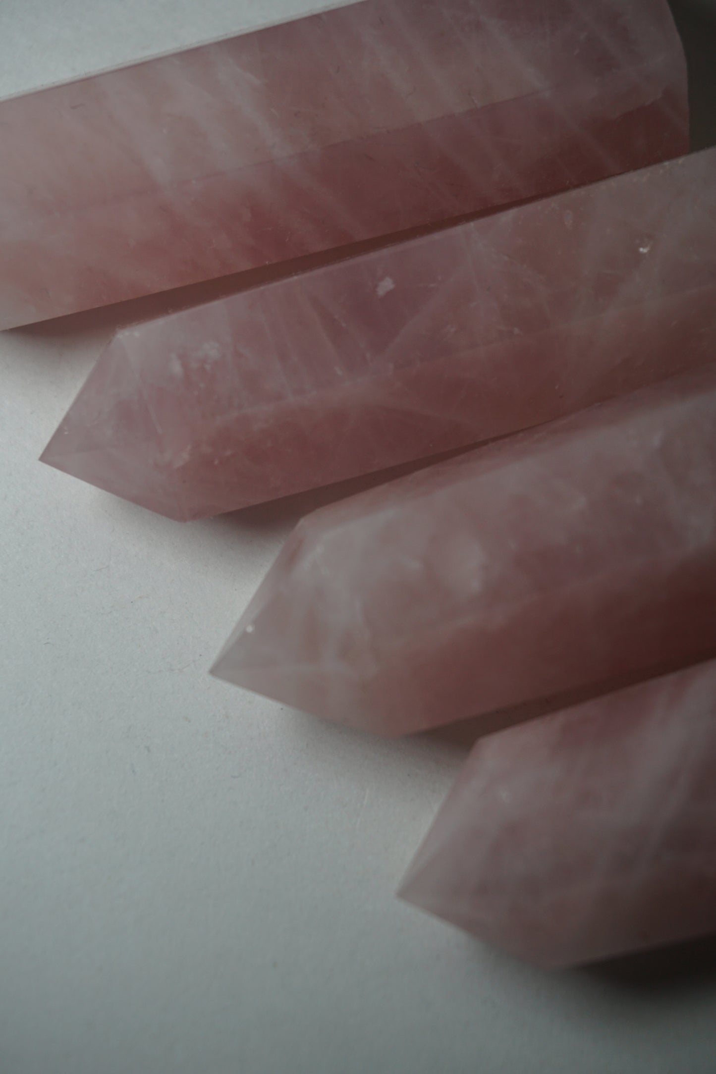 Rose Quartz: A gentle and universally cherished crystal, is treasured for its delicate pink hues and its profound connection to love and compassion. With its association to the Heart chakra, Rose Quartz promotes emotional healing, self-love, and harmony in relationships.
