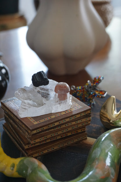 Selenite: A luminous and ethereal crystal, is revered for its radiant white appearance and its potent connection to higher realms. With its association to the Crown chakra, Selenite is believed to enhance spiritual awareness, communication with angels, and deep meditation.